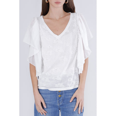 TOP PUNTO PIZZO CON MANICHE ARRICCIATE