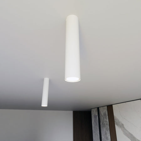 Plafoniera Moderna Faretto Tecno 1 Luce Acciaio Bianco 30 Cm