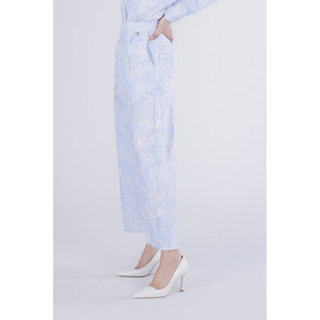 PANTALONE PALAZZO IN POPELINE RIGATO ERICAMATO