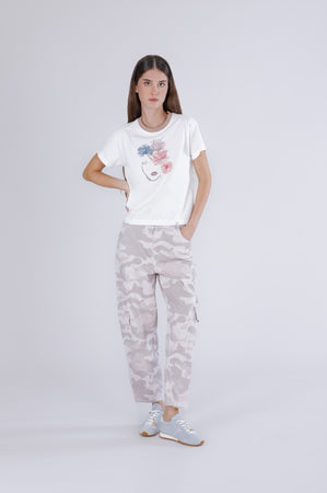 T SHIRT STAMPA VOLTO CON COSTINA LUREX ALLO SCOLLO