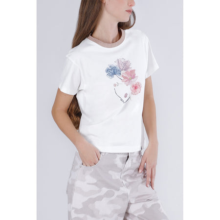 T SHIRT STAMPA VOLTO CON COSTINA LUREX ALLO SCOLLO