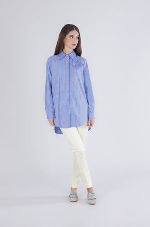 CAMICIA RIGATA CON FIORE APPLICATO
