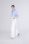 PANTALONE WIDE LEG IN BULL DENIM CON APPLICAZIONI