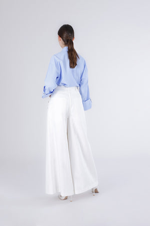 PANTALONE WIDE LEG IN BULL DENIM CON APPLICAZIONI