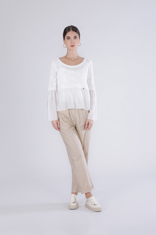 MAGLIA PUNTO PIZZO CON BALZA INCRESPATA IN COTONE