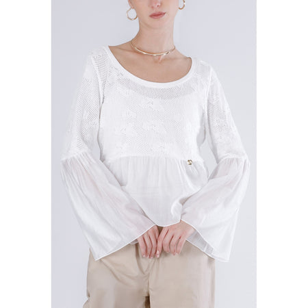 MAGLIA PUNTO PIZZO CON BALZA INCRESPATA IN COTONE