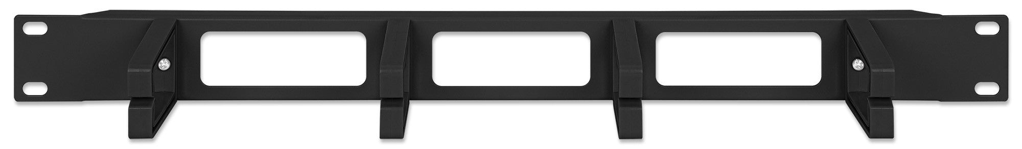 Pannello Passacavi 4 Anelli in Plastica Lunghi 3 Fori 1U Nero