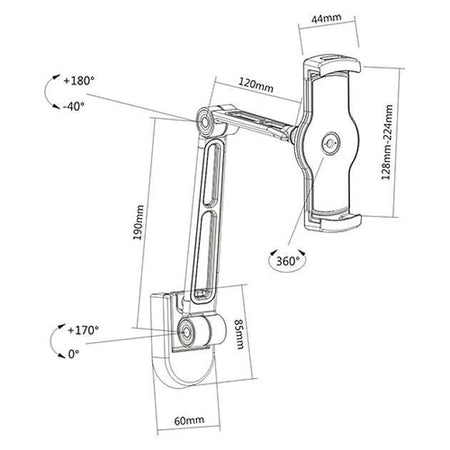 Supporto Estensibile per Tablet e i-Pad 4.7''-12.9'' da Muro o Sottopensile