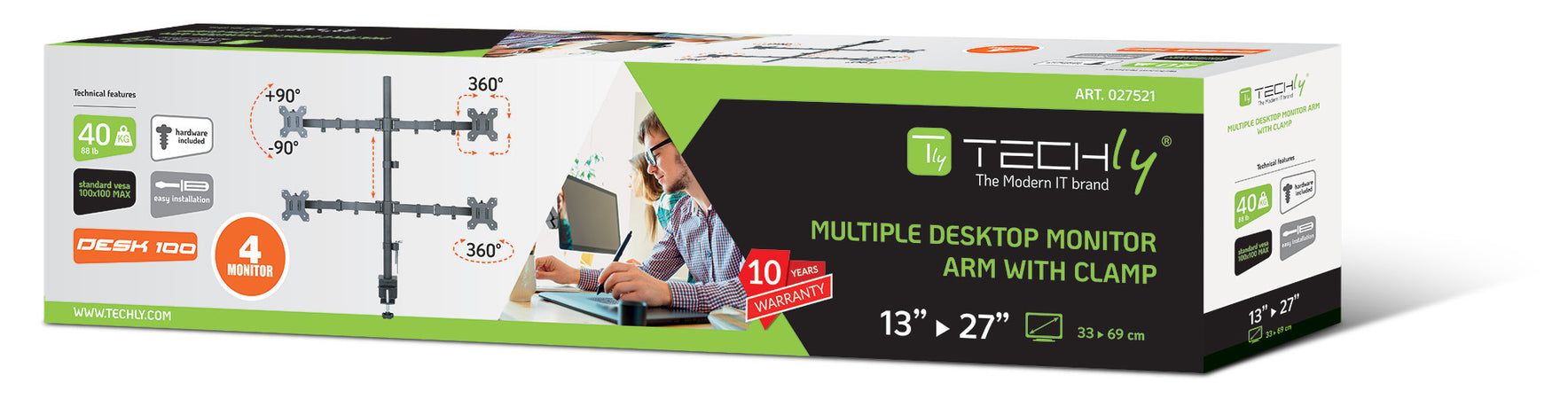 Supporto da scrivania per 4 Monitor 13-27'' con morsetto