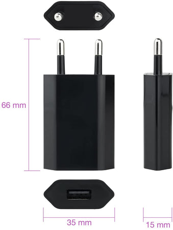 Caricatore USB 1A Compatto Spina Europea Nero