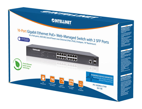 Switch Gigabit Ethernet 16 Porte PoE+ Web-Managed con 2 porte SFP