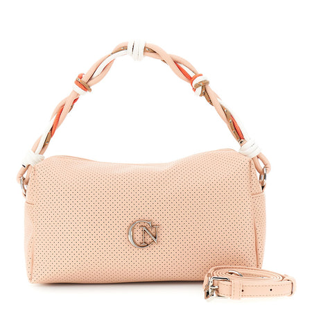 BORSA A SPALLA IN SINTETICO EFFETTO NAPPA CON MICRO TRAFORATURA E MANICI IN MIX