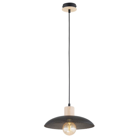 Sospensione Nordica Kobe 1 Luce In Legno E Acciaio Nero