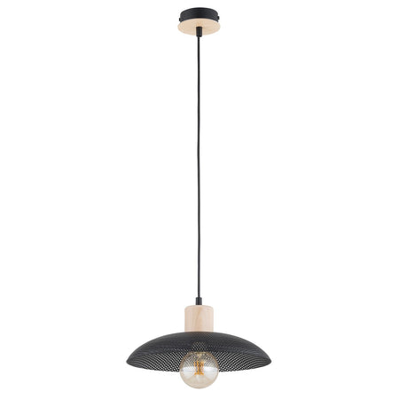 Sospensione Nordica Kobe 1 Luce In Legno E Acciaio Nero