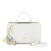 BAULETTO IN MATERIALE SINTETICO STAMPA COCCO CON CHARM A FIORE E LOGO IN CONTRO