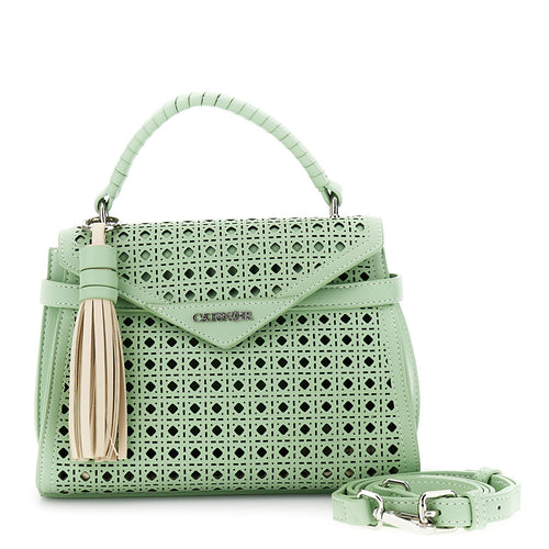 BORSA A MANO CON PATTINA IN MATERIALE SINTETICO TIPO PELLE CON MOTIVO DI TRAFOR