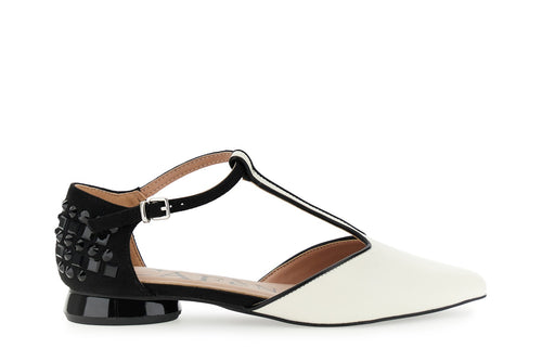 BALLERINA A T IN NAPPA E MICROFIBRA O CON MULTISTRASS