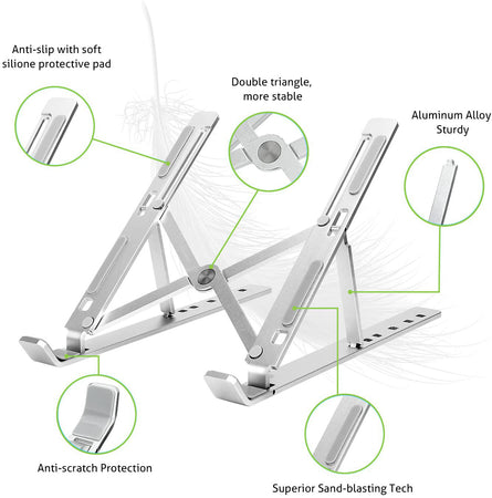 Supporto Pieghevole in Alluminio per Notebook Tablet e Smartphone da 10'' a 16''