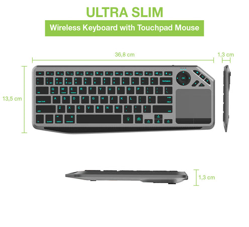 Tastiera Wireless Dual Mode Bluetooth & 2.4G per Smart TV Retroilluminata con Touchpad