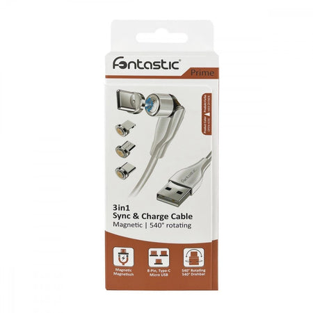 Cavo Magnetico di Ricarica 3 in 1 USB-C&trade Micro USB e 8 pin con LED 1.2m