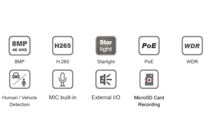 Telecamera IP Bullet IR H.265 da 8MP Rilevamento Basato su AI, DGM8109SVAT