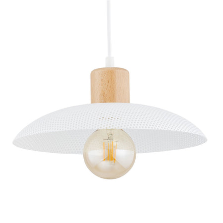 Sospensione Nordica Kobe 1 Luce In Legno E Acciaio Bianco