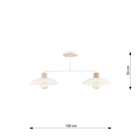 Plafoniera Nordica Kobe 2 Luci In Legno E Acciaio Bianco