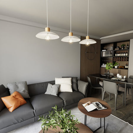 Sospensione Nordica Kobe 3 Luci In Legno E Acciaio Bianco