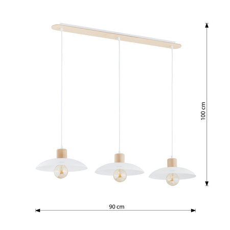 Sospensione Nordica Kobe 3 Luci In Legno E Acciaio Bianco