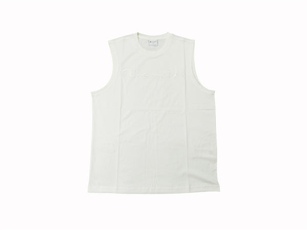 Champion T-shirt smanicata uomo Champion Icons in cotone – Relax Fit, girocollo con logo ricamato bianco Panna