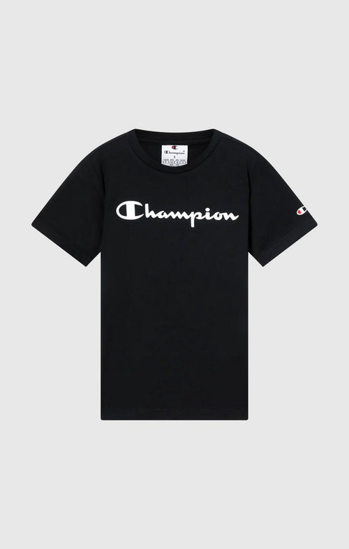 Champion Script Shop - Maglietta a Maniche Corte da Ragazzo, Nero