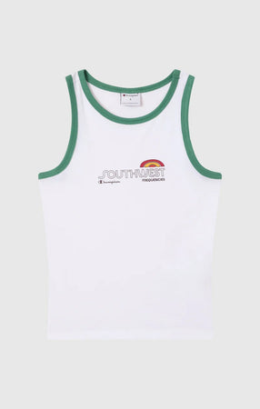 Champion Canotta ringer donna con grafica – Top senza maniche in cotone stile sportivo casual Bianco