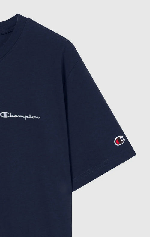 Champion T-shirt uomo in cotone logo piccolo Blu