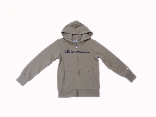 Felpa con cappuccio bambino Champion – Zip intera, tasche a marsupio e maxi logo Beige
