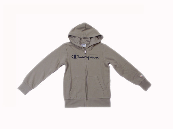 Felpa con cappuccio bambino Champion – Zip intera, tasche a marsupio e maxi logo Beige