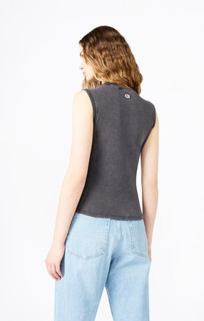 Canotta donna Champion Icons – Smanicata in tessuto a costina elasticizzata con effetto slavato Nero