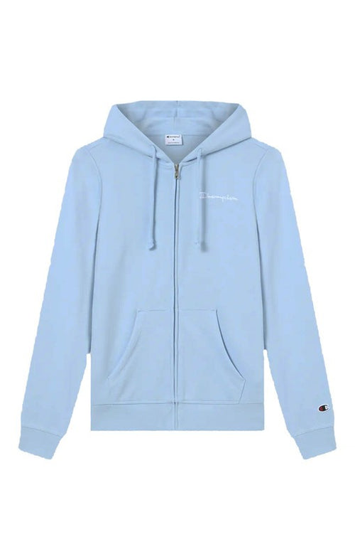Champion Felpa Donna con Cappuccio e Zip Slim Fit Icons con Tasche, Logo Ricamato e Patch “C” Azzurro