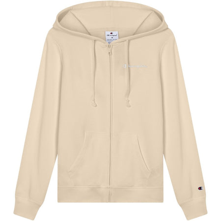 Champion Felpa Donna con Cappuccio e Zip Slim Fit Icons con Tasche, Logo Ricamato e Patch “C” Beige