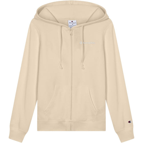 Champion Felpa Donna con Cappuccio e Zip Slim Fit Icons con Tasche, Logo Ricamato e Patch “C” Beige