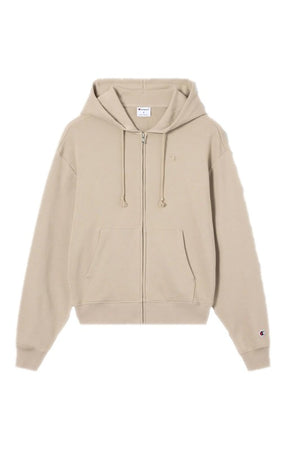 Champion Felpa Donna con Cappuccio e Zip Icons Oversize Casual con Tasche e Logo Ricamato Beige