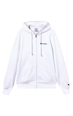 Champion Felpa Uomo con Cappuccio e Zip Icons Regular Fit in Cotone e Poliestere 310 g con Tasche e Logo Ricamato Bianco