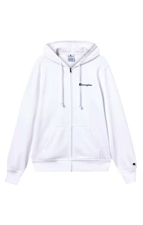 Champion Felpa Uomo con Cappuccio e Zip Icons Regular Fit in Cotone e Poliestere 310 g con Tasche e Logo Ricamato Bianco