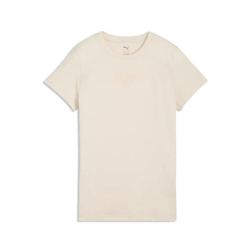 Puma T-Shirt Donna ESS Script in Cotone Beige – Maglietta Girocollo Regular Fit Casual Manica Corta Alpine Snow