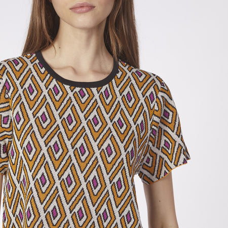 MAGLIA MANICA CORTA LAVORAZIONE JACQUARD DISEGNO GEOMETRICO