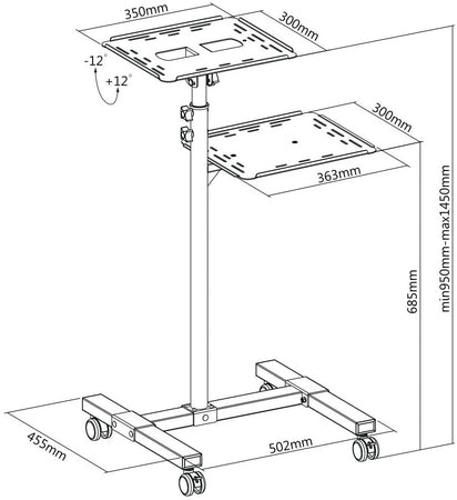 Carrello per Proiettore Notebook Regolabile con Mensola