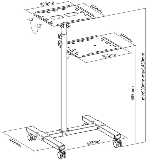 Carrello per Proiettore Notebook Regolabile con Mensola