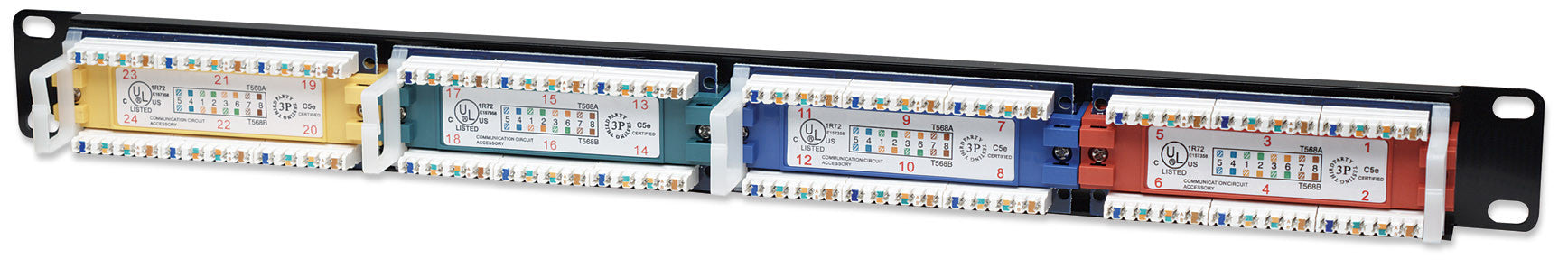 Pannello Patch UTP 24 porte Cat.5E Codifica Colorata