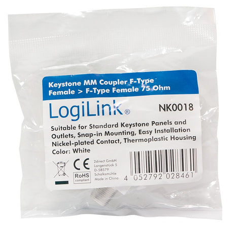 Adattatore Keystone BNC 75 Ohm F/F Bianco