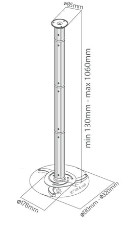 Staffa Universale per Proiettore 10kg a Soffitto