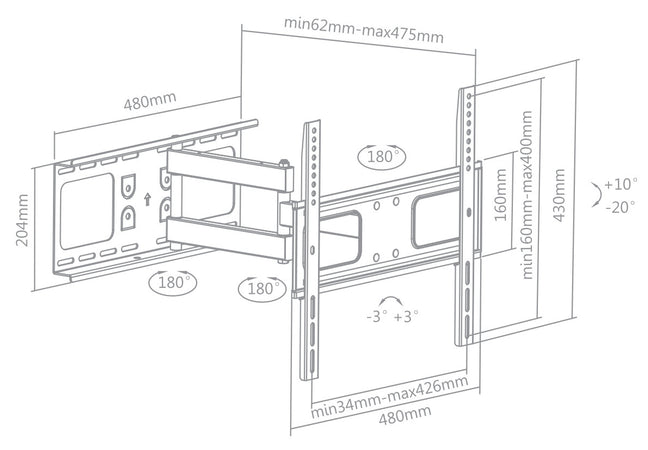 Supporto a Muro Universale Full-Motion per TV 32-55''